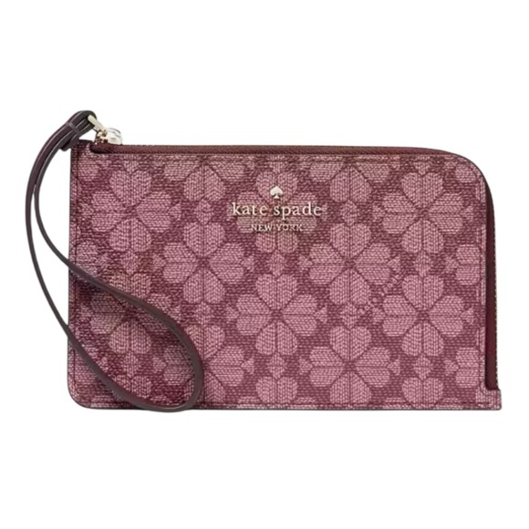 Kate Spade NWT Lucy Flower L Zip Wristlet in Grenache - Picture 1 of 12